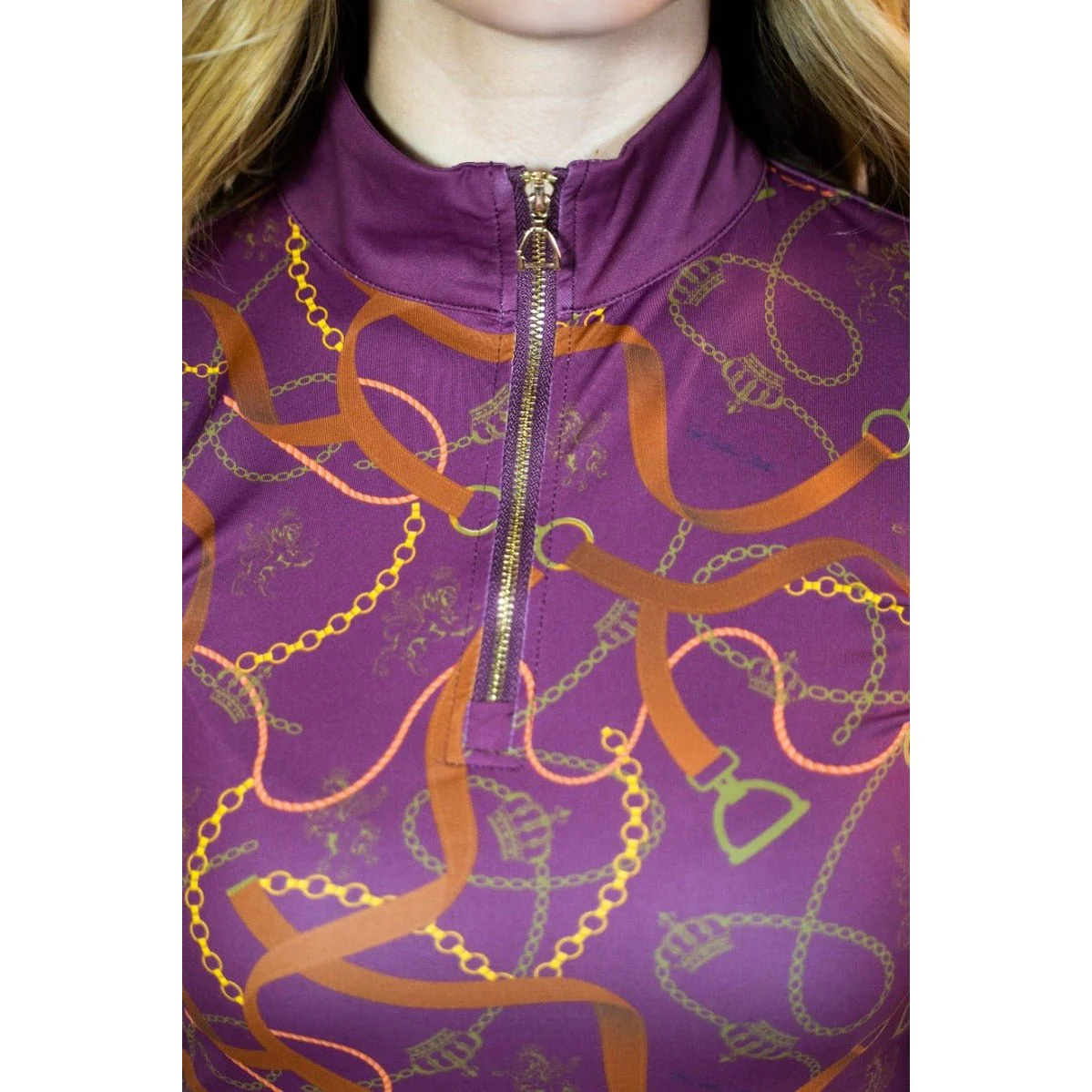 Royal Equestrian Riding Top Base Layer Cavallo Le Pouvoir Sport Uv Protection Merlot Gold - Image 4