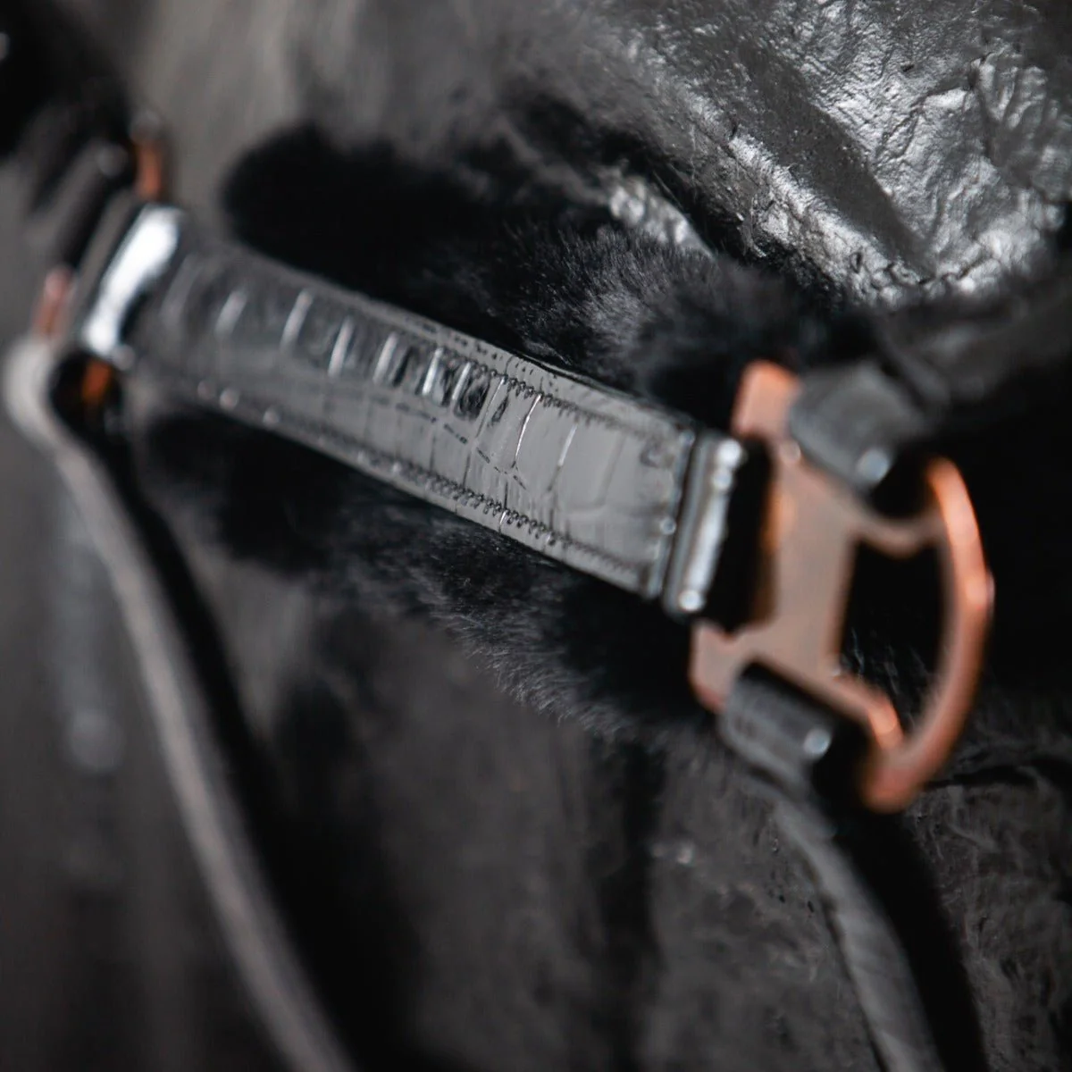 Royal Equestrian Fur Halter Croco Black Full - Image 6