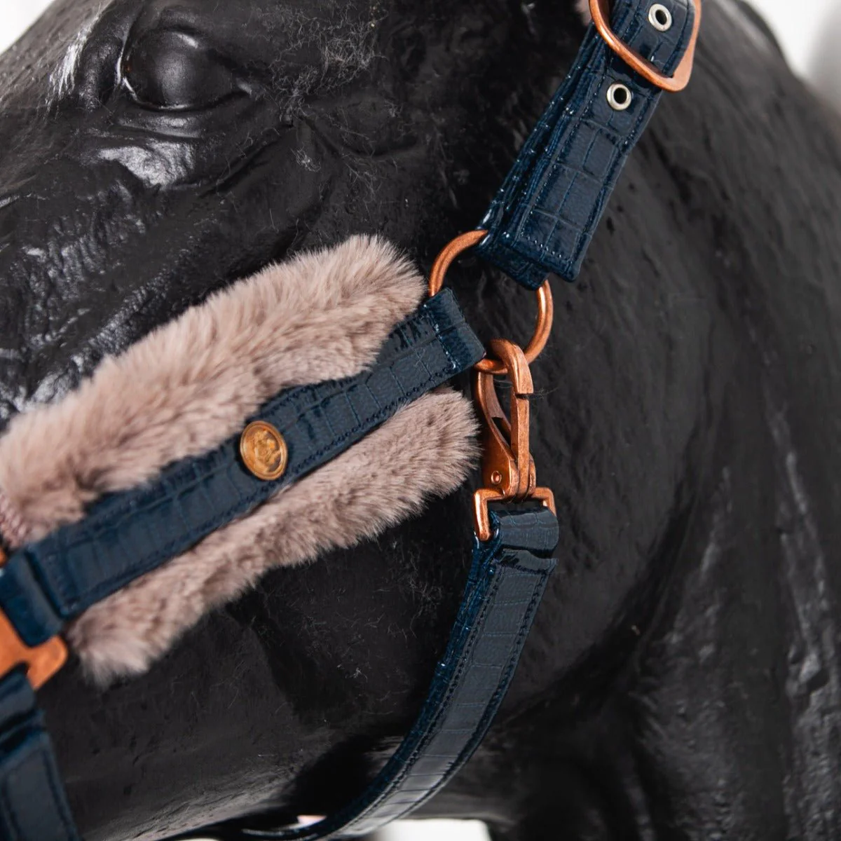 Royal Equestrian Fur Halter Croco Navy Full - Image 4