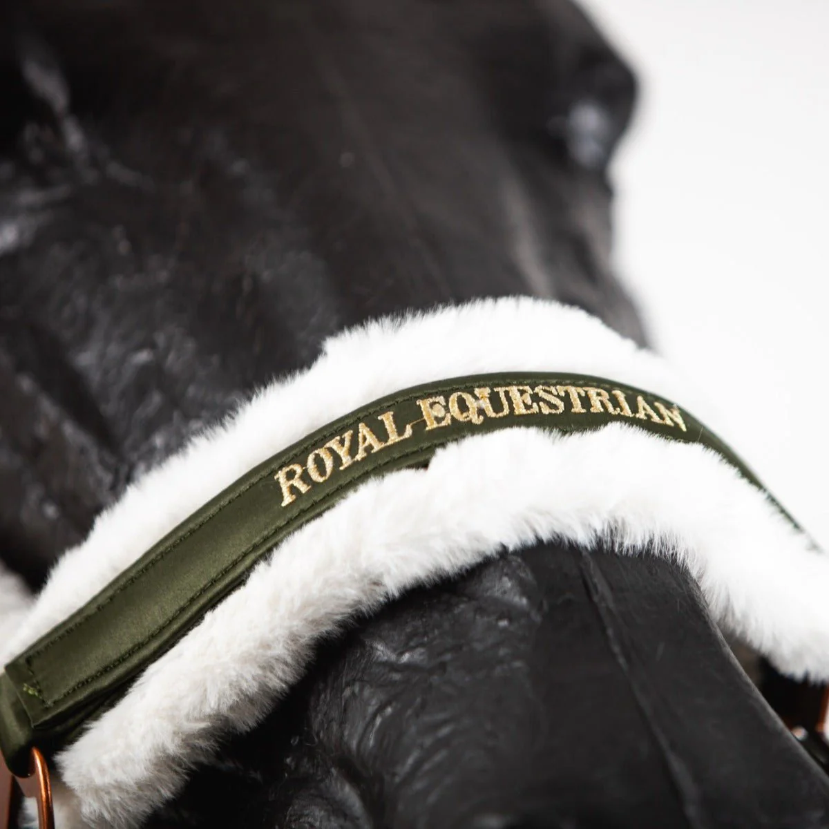 Royal Equestrian Fur Halter Olive White Full - Image 4