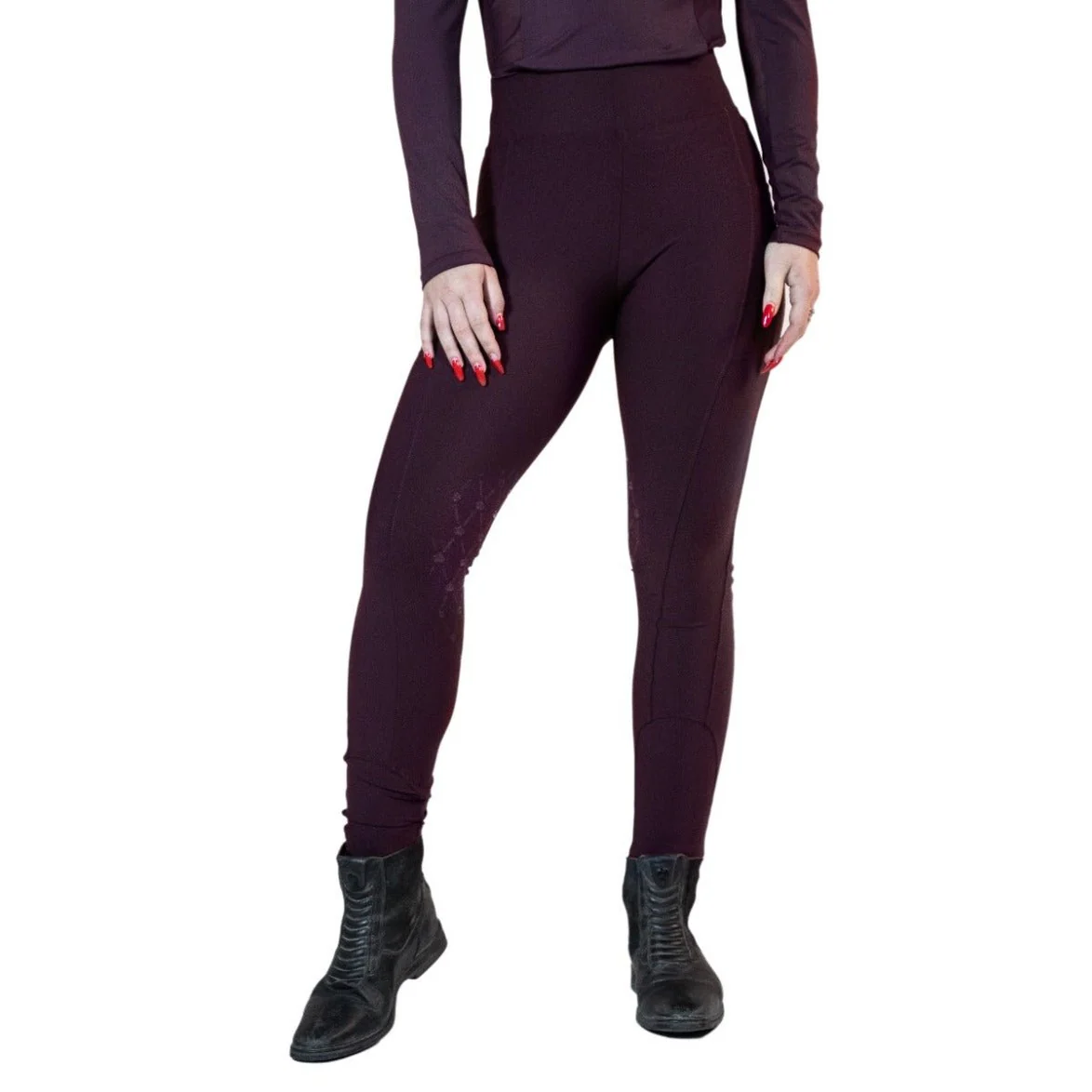Royal Equestrian Riding Tights Knee Grip Burgundy - Image 4