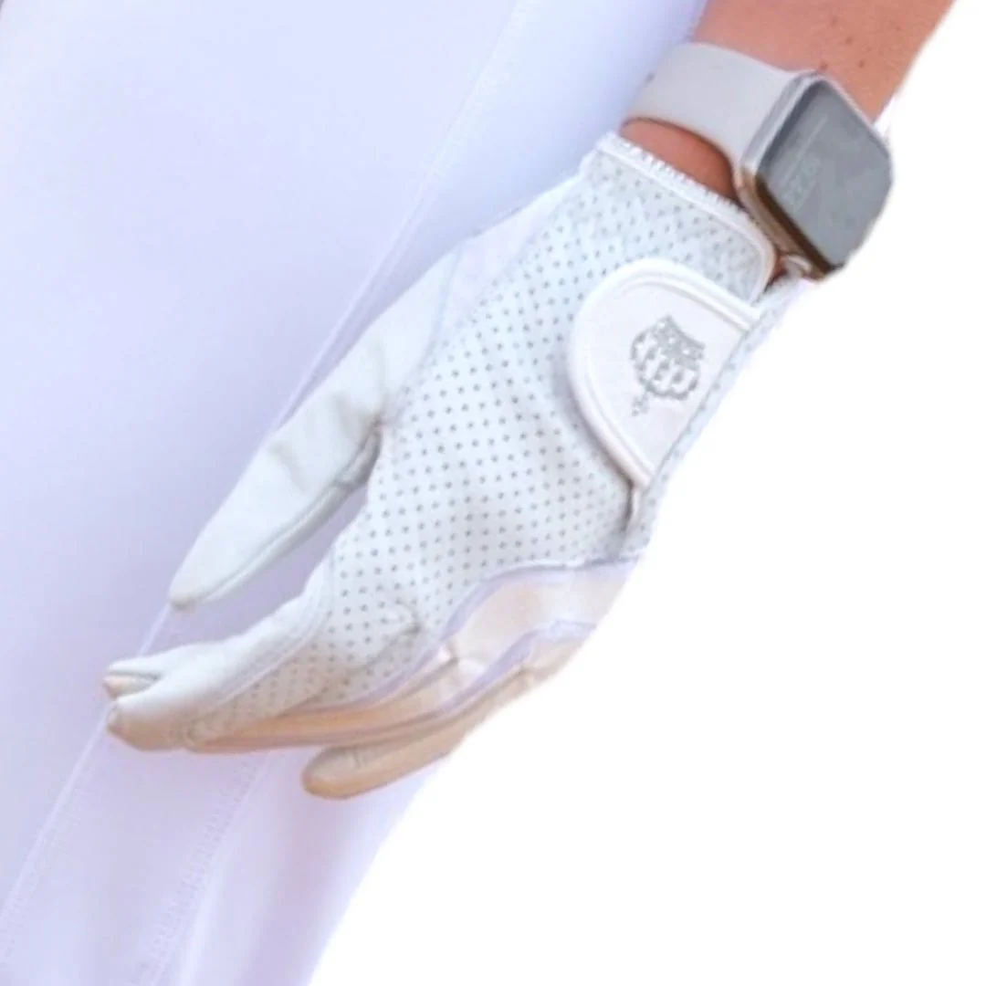 Royal Equestrian Leather Riding Gloves Crystal White - Image 4