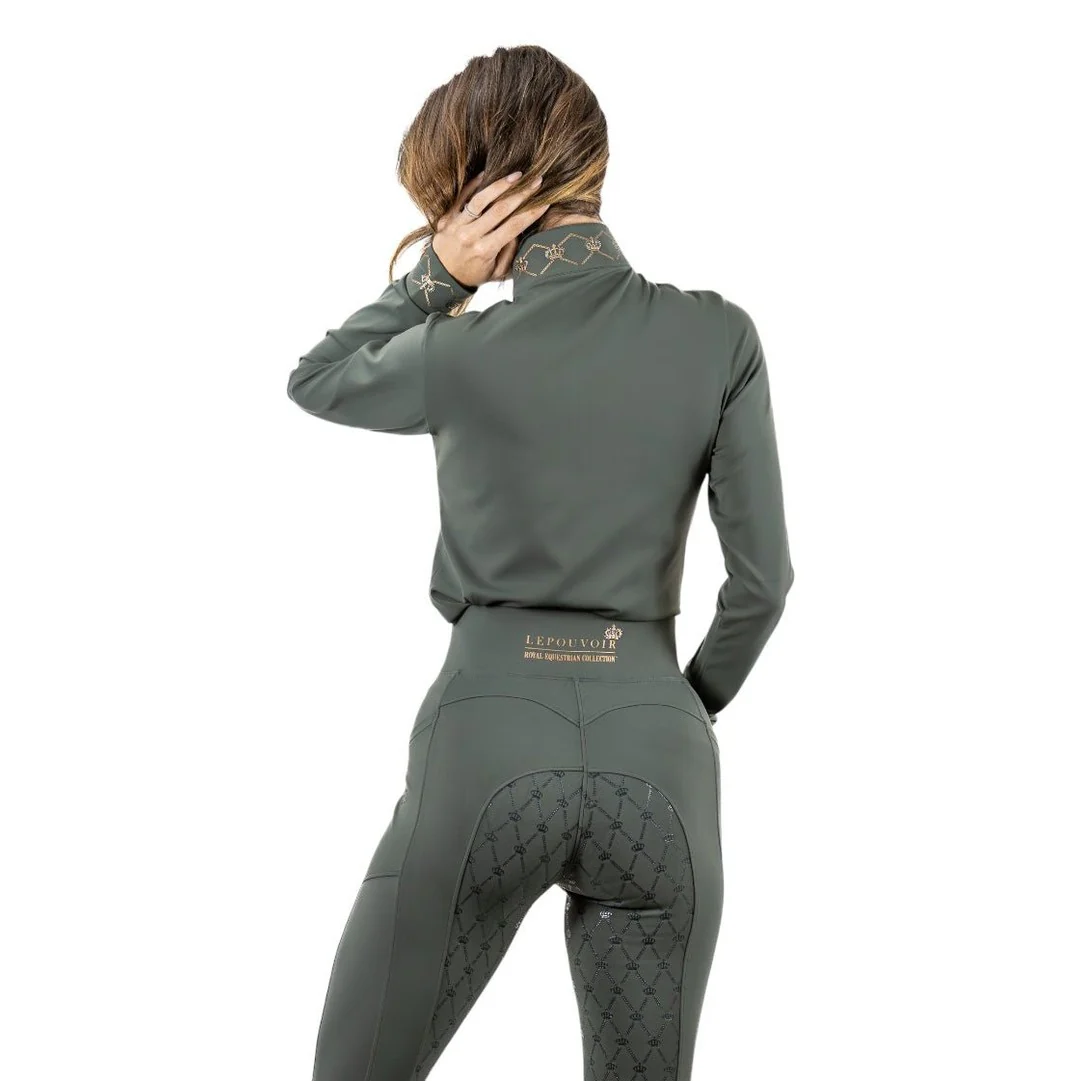 Royal Equestrian Lepouvoir Crystal Pro Riding Full Grip Tights Olive - Image 8