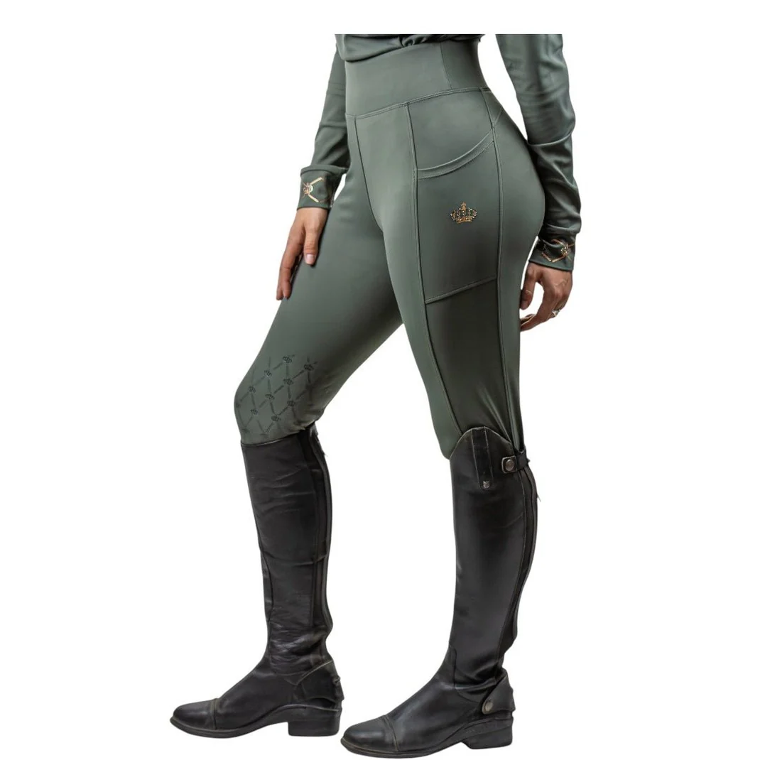 Royal Equestrian Lepouvoir Crystal Pro Riding Knee Tights Olive - Image 3