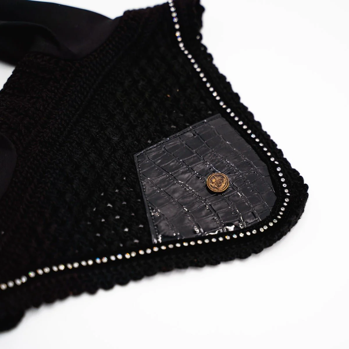 Royal Equestrian Premium Ear Bonnet Croco Black Crystal Full - Image 3