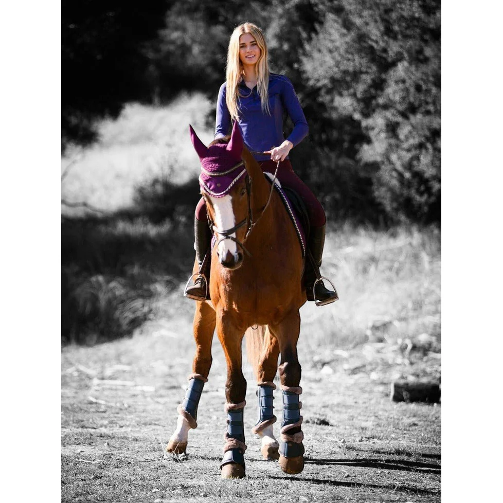 Royal Equestrian Premium Ear Bonnet Purple Black Full - Image 3