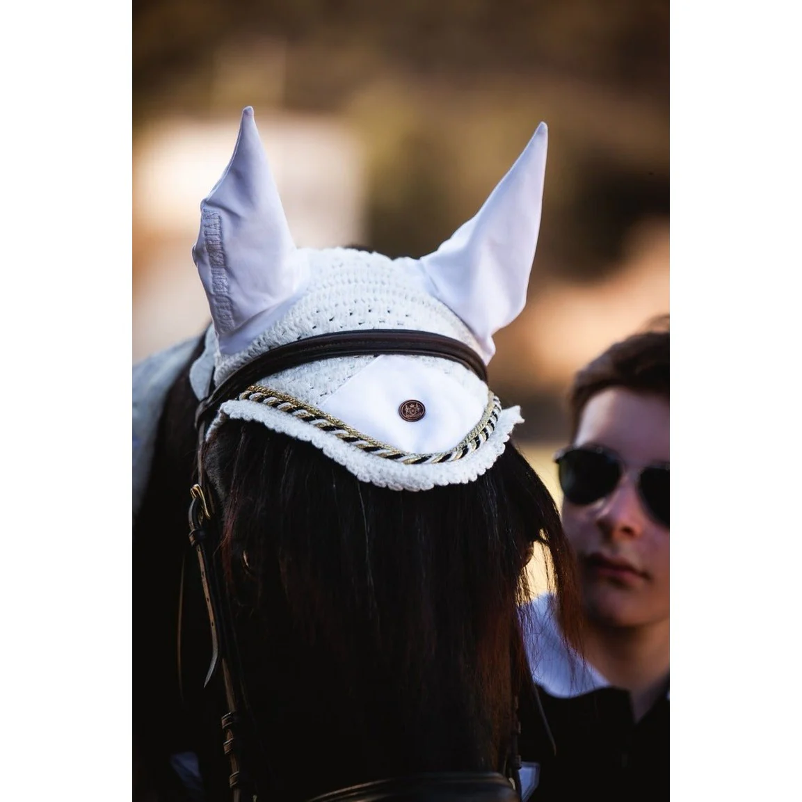 Royal Equestrian Premium Ear Bonnet White Gold Full - Image 3